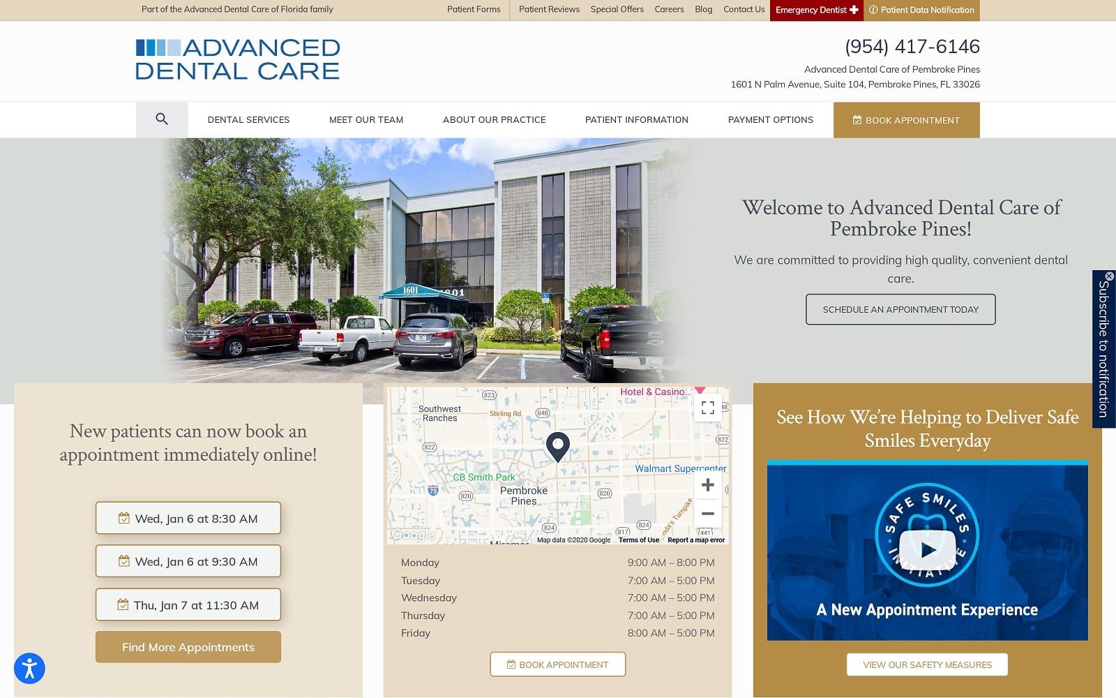 The screenshot of advanced dental care of pembroke pines adc-fl. Com/locations/pembroke-pines website