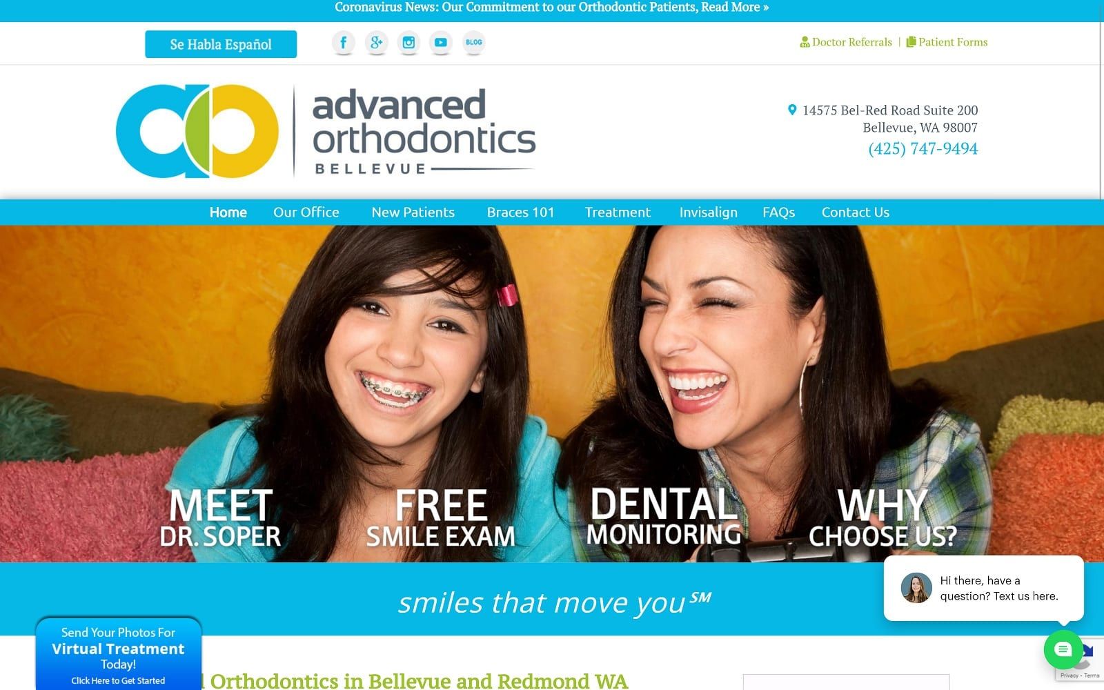 The screenshot of advanced orthodontics : bellevue location advancedo. Com dr. Barton soper website