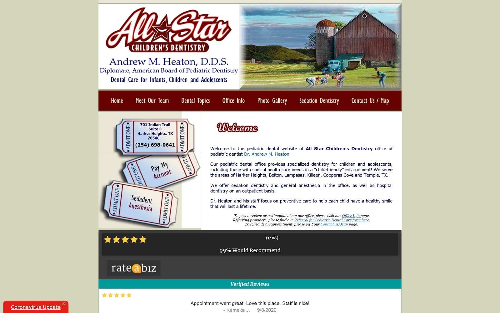 The screenshot of all star children's dentistry allstarchildrensdentistry. Com dr. Andrew m. Heaton website