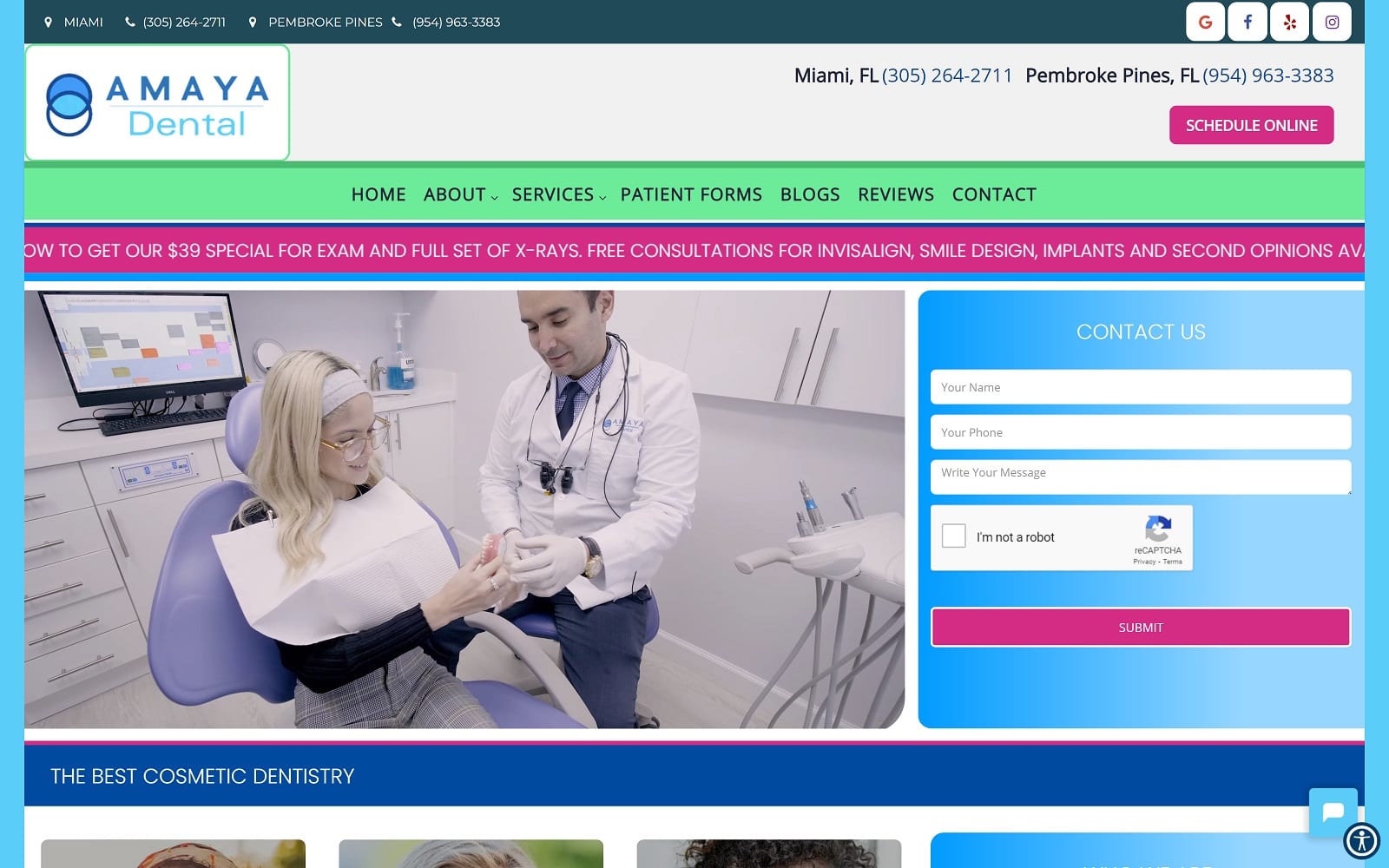 The screenshot of amaya dental amayadental. Com website