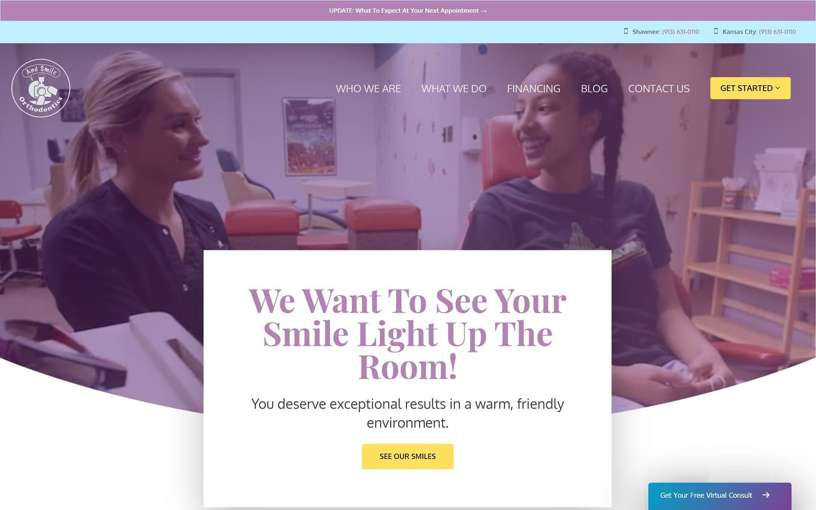 The screenshot of and smile orthodontics andsmileortho. Com website