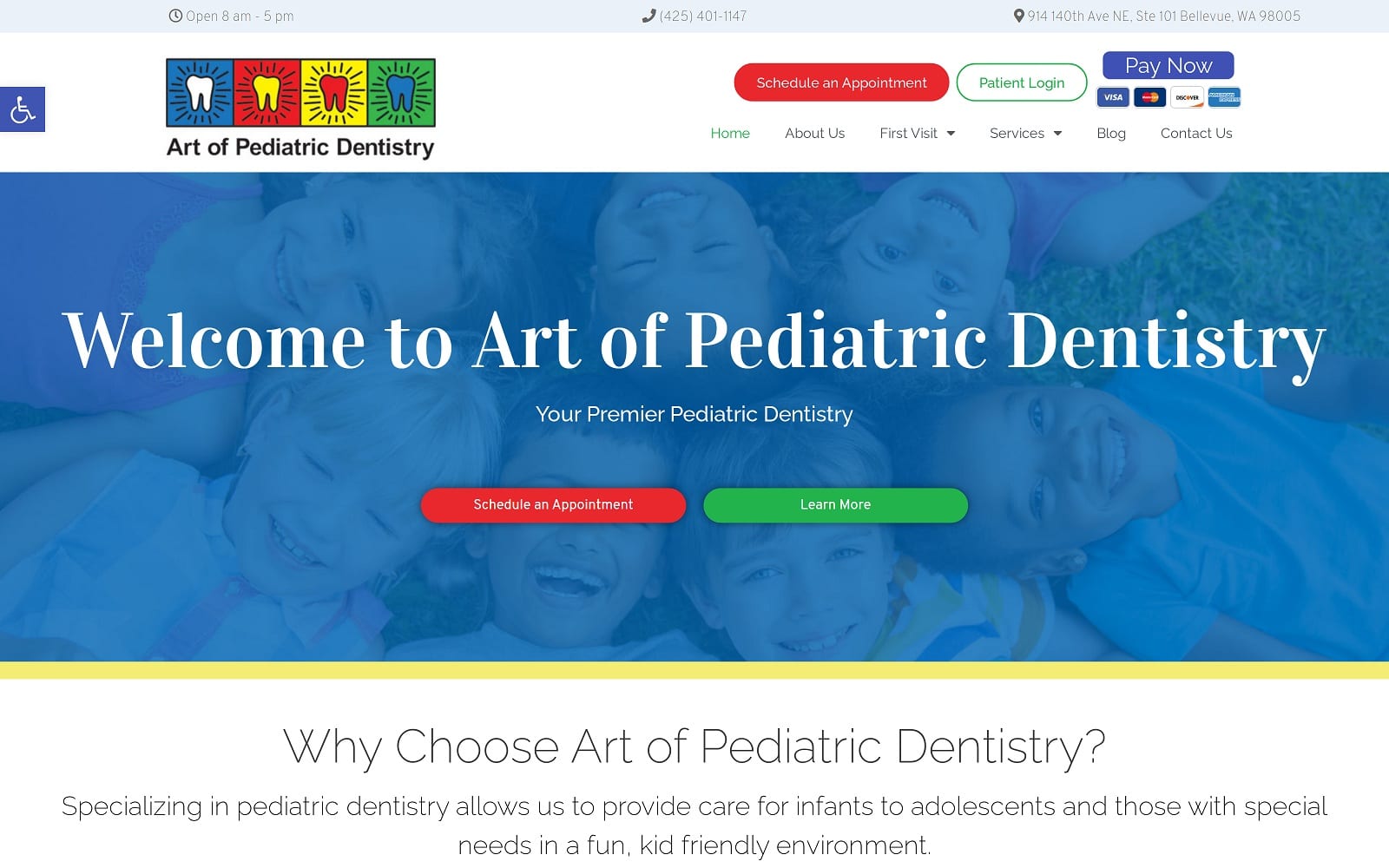 The screenshot of art of pediatric dentistry artofpd. Com website