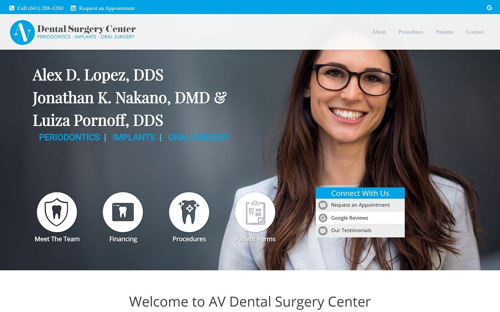The screenshot of av dental surgery center: jonathan nakano, dmd and alex lopez, dds avdentalsurgerycenter. Com website