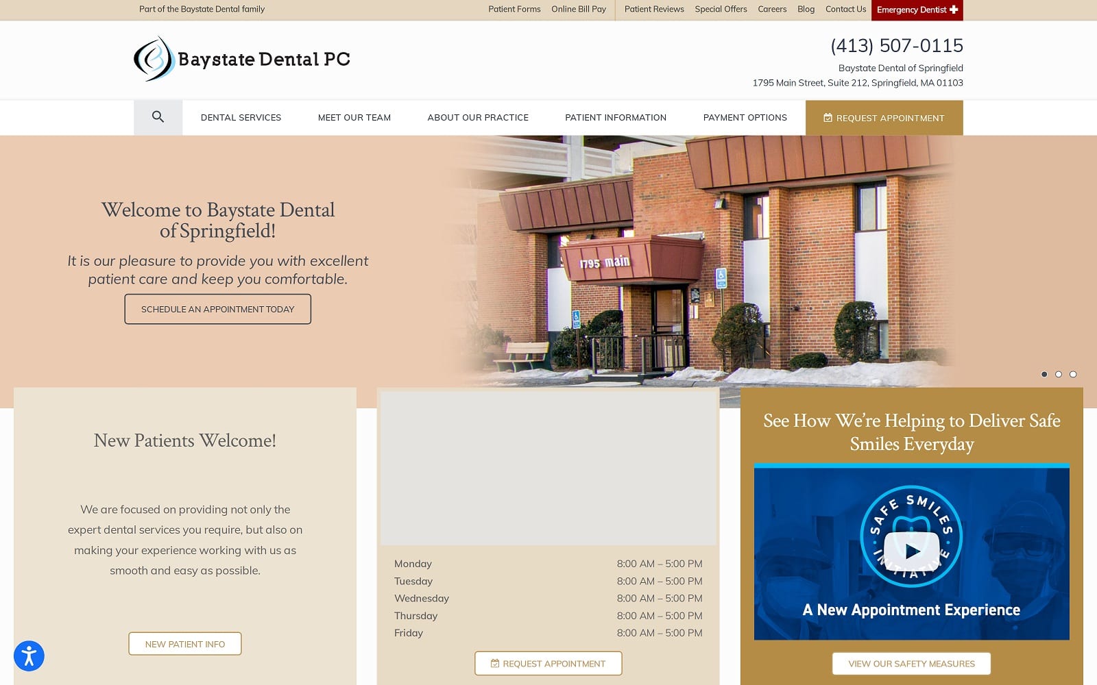 The screenshot of baystate dental of springfield baystate-dental. Com/locations/springfield-main-st website