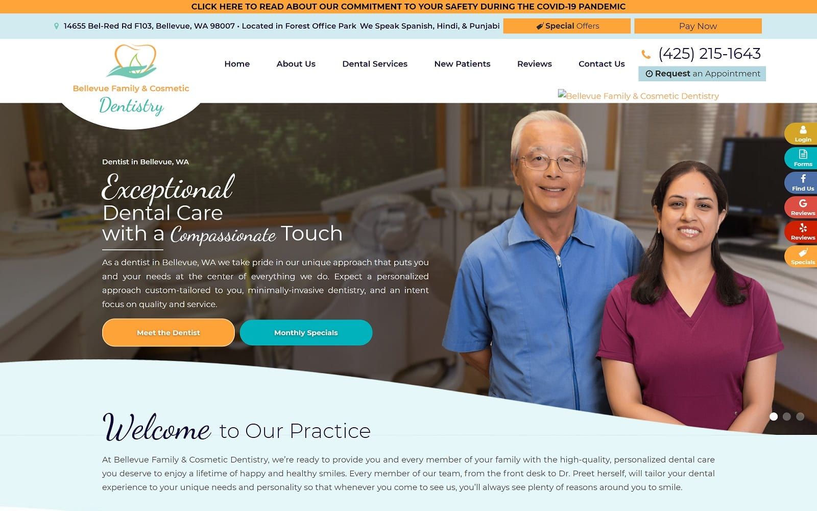 The screenshot of bellevue family & cosmetic dentistry bellevuedentaloffice. Com website