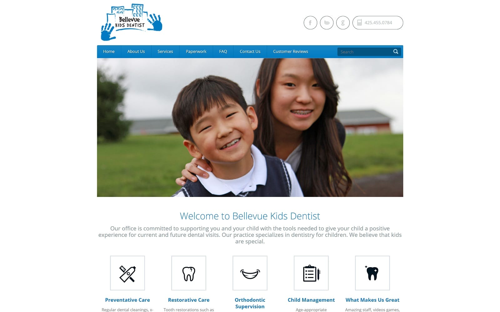 The screenshot of bellevue kids dentist bellevuekidsdentist. Com website