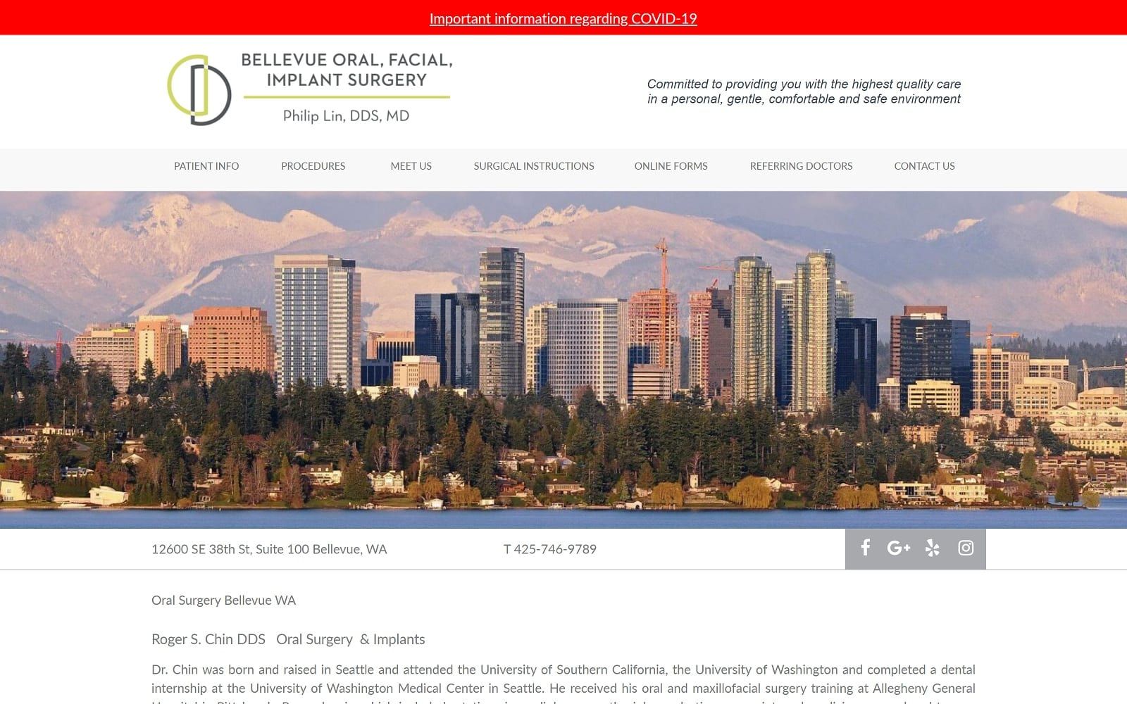 The screenshot of bellevue oral, facial, & implant surgery bellevueoralsurgery. Com website