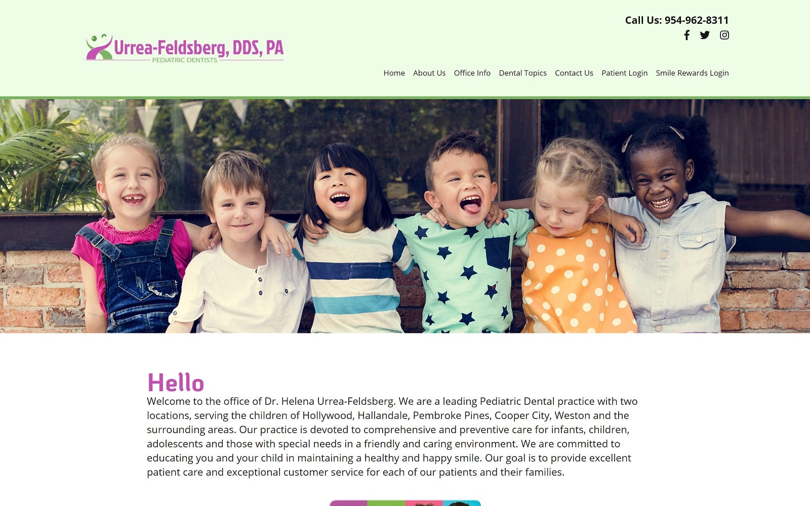 The screenshot of urrea-feldsberg, dds, pa- broward pediatric dentist browardpediatricdentists. Com website