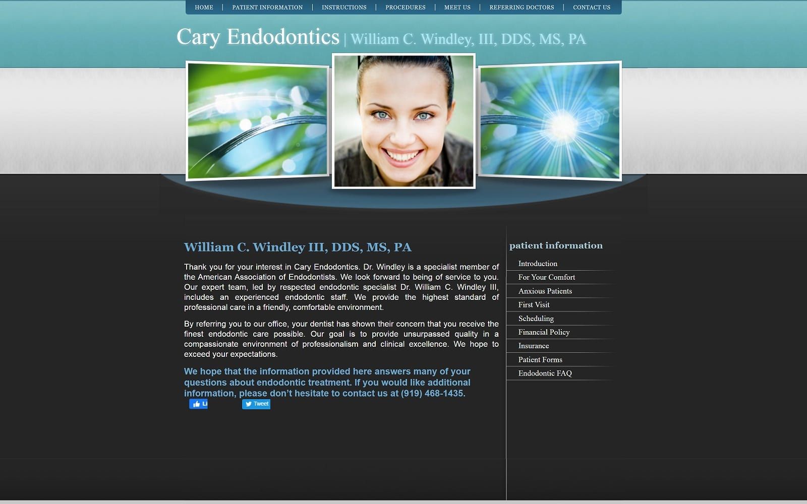 The screenshot of cary endodontics caryendodontics. Com dr. William c. Windley website