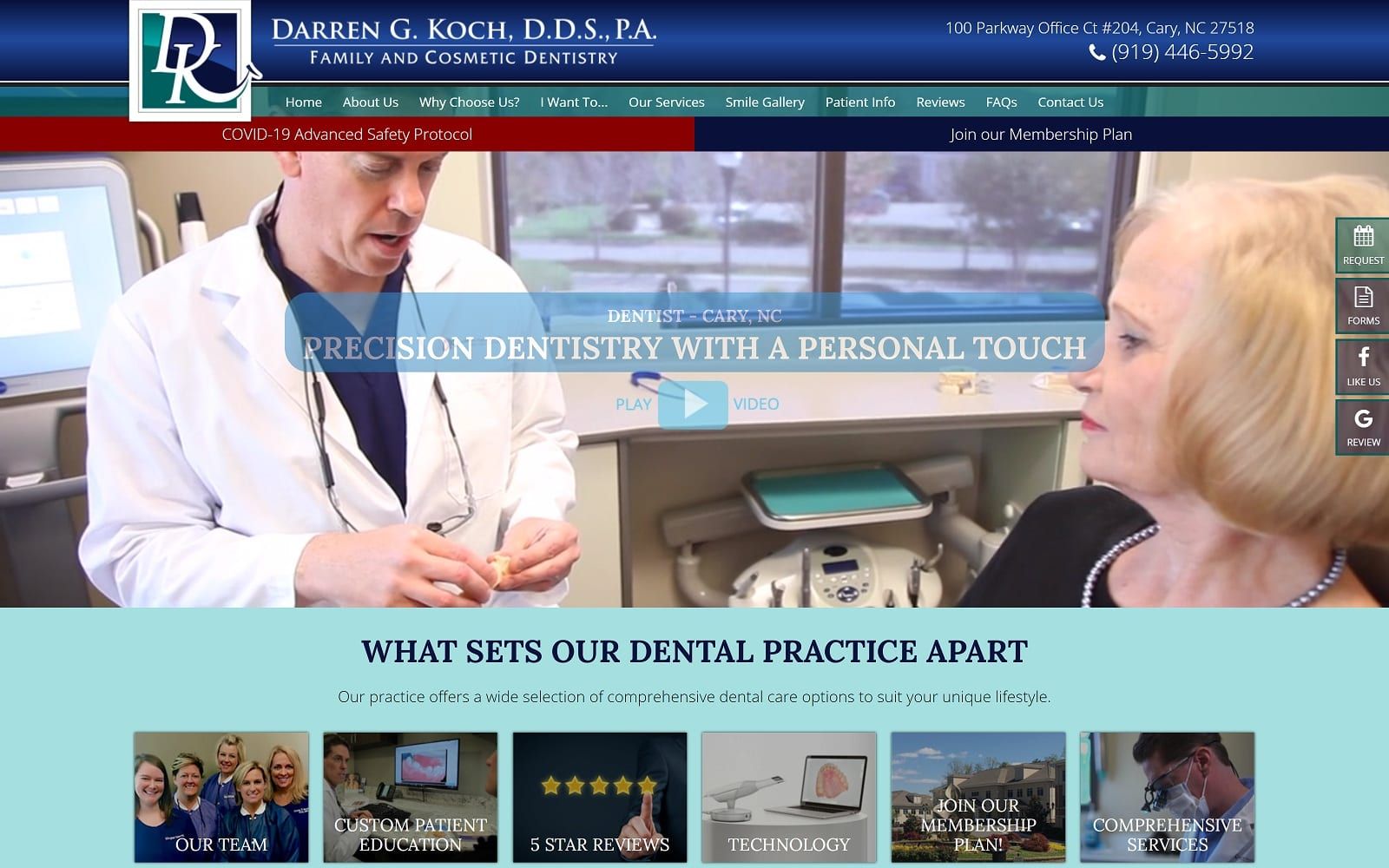 The screenshot of darren g. Koch, dds, pa caryncdentist. Com website