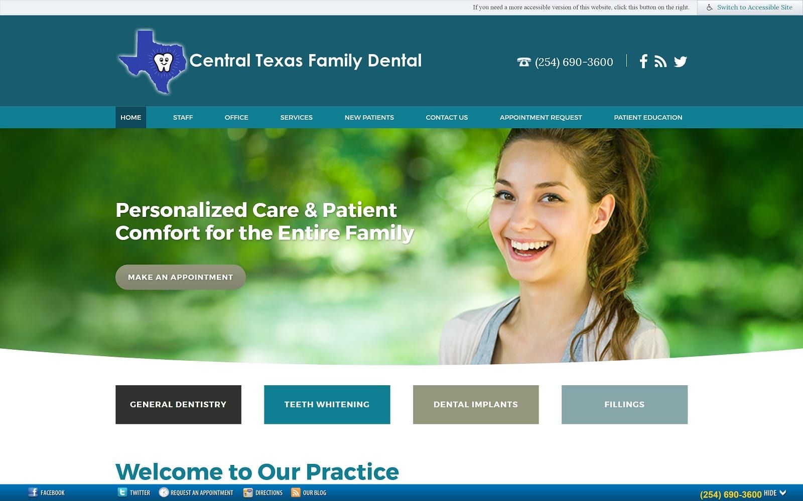 The screenshot of central texas family dental centexdds. Com website