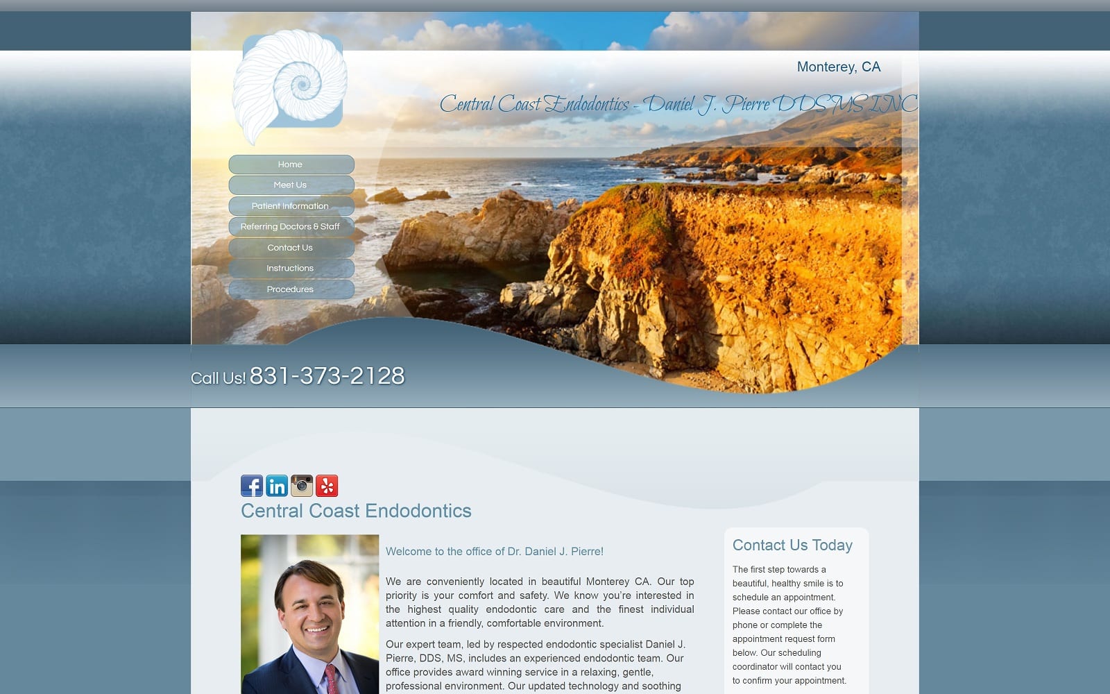 The screenshot of central coast endodontics centralcoastendodontics. Com dr. Daniel j. Pierre website