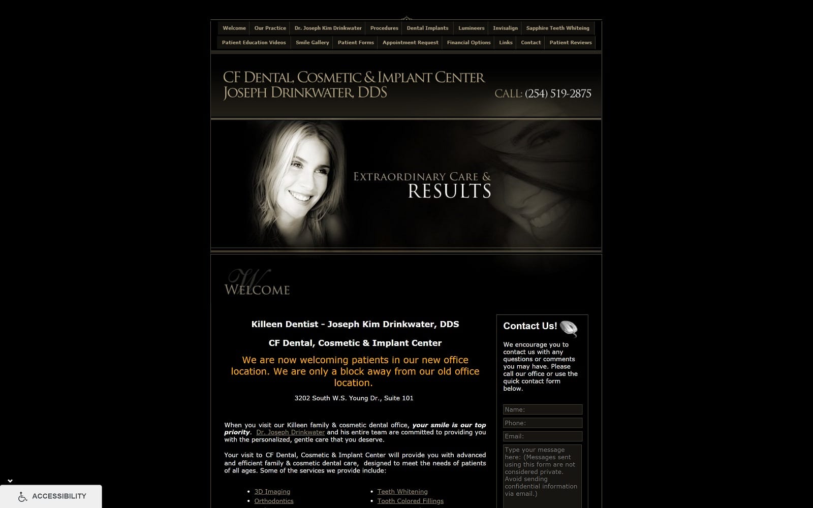 The screenshot of central family dentalcentralfamilydental. Com dr. Joseph drinkwater website