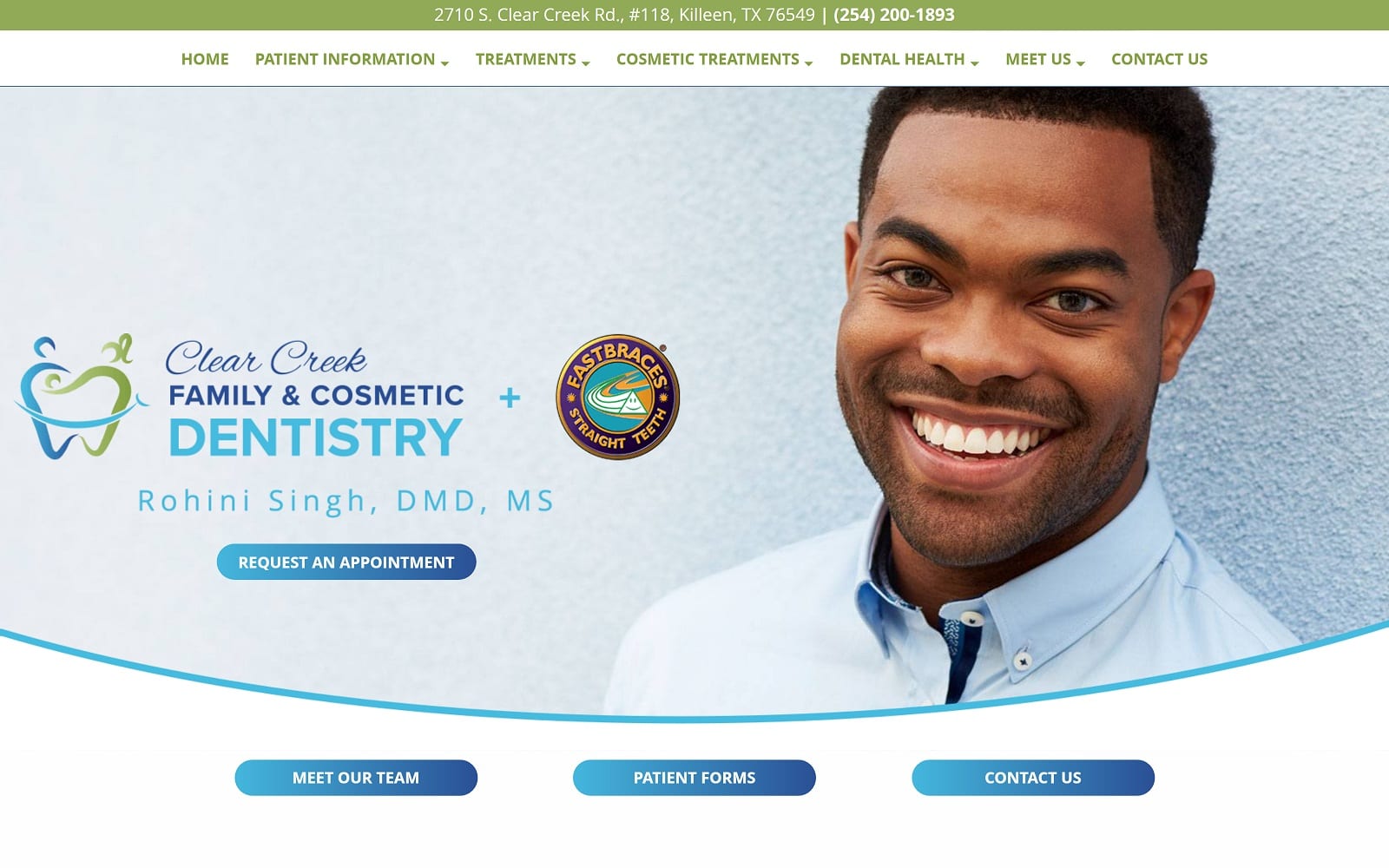 The screenshot of clear creek family & cosmetic dentistry clearcreekfamilydentistry. Com dr. Rohini singh website