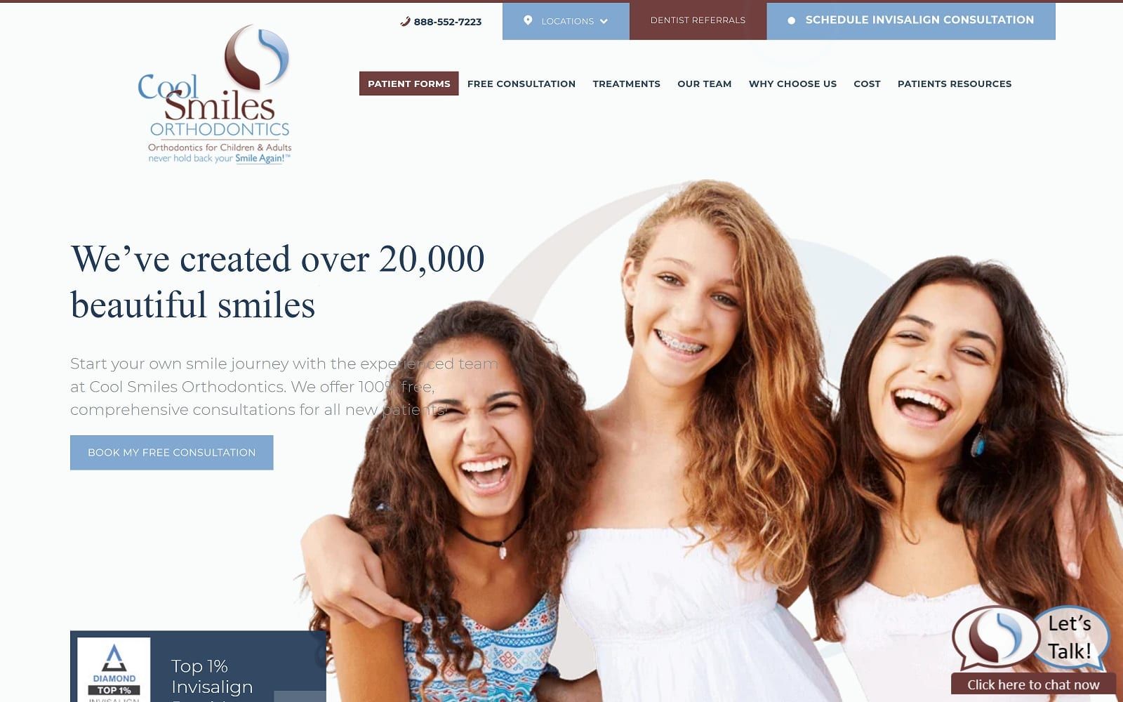 The screenshot of cool smiles orthodontics - corona coolsmilesorthodontics. Com dr. Simjee website