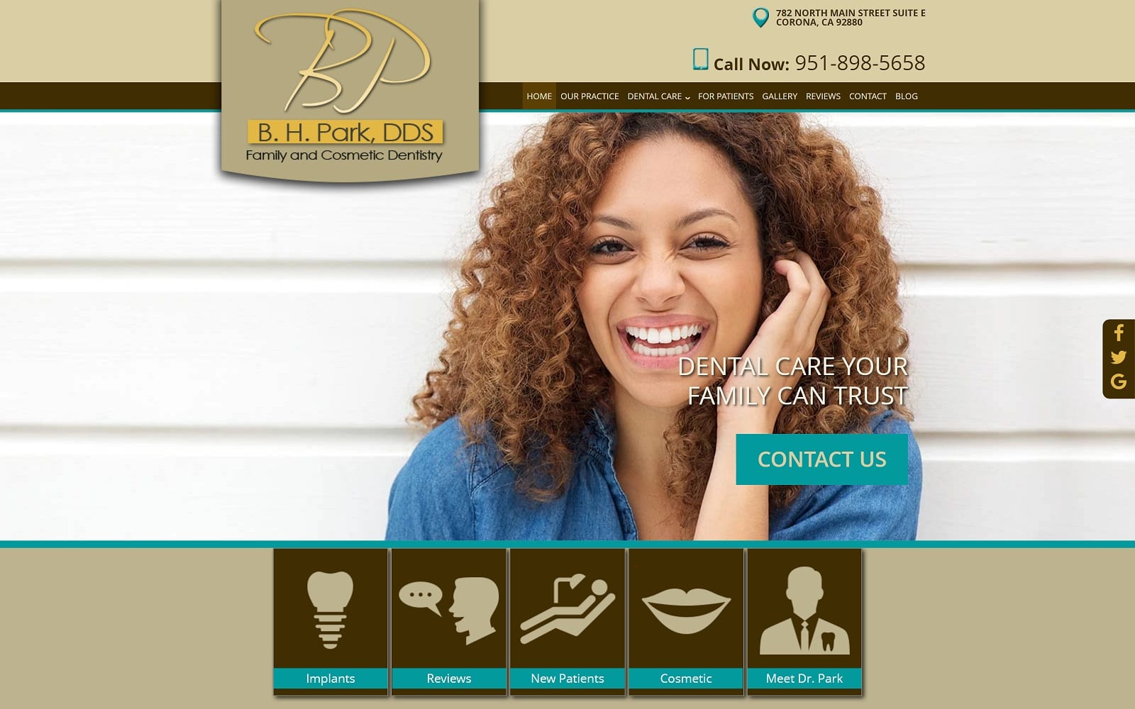 The screenshot of bin park, dds coronacadentist. Com website