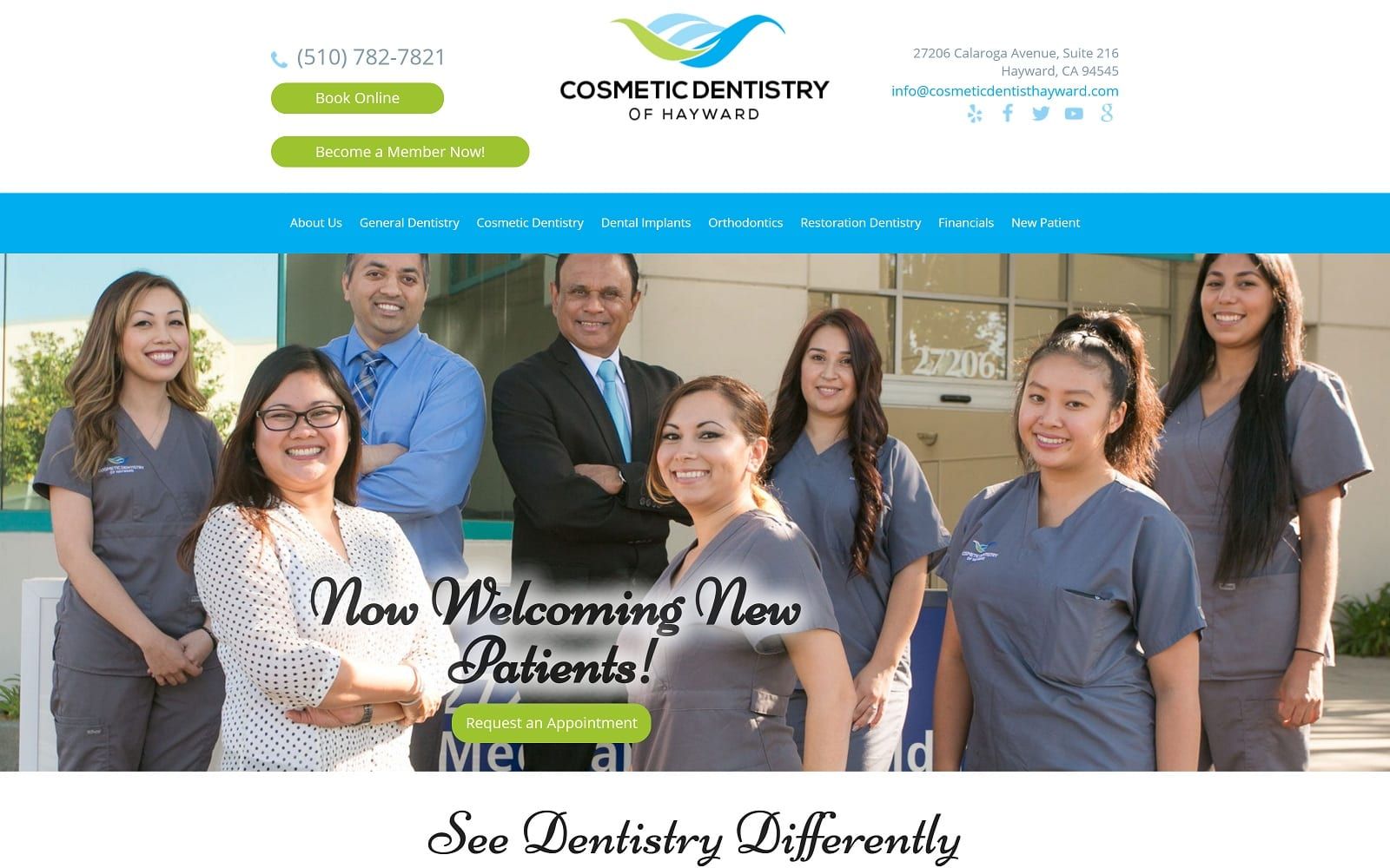 The screenshot of cosmetic dentistry of hayward cosmeticdentisthayward. Com website