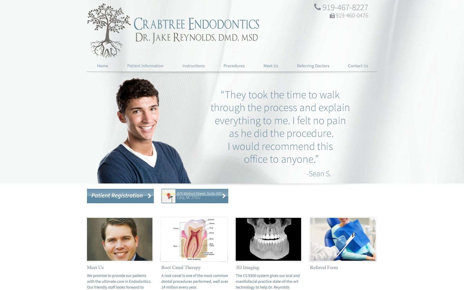 The screenshot of crabtree endodontics crabtreeendo. Com dr. Jake reynolds website