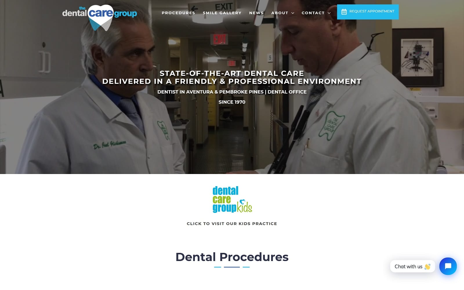 The screenshot of the dental care group - pembroke pines dentalcaregroup. Net website