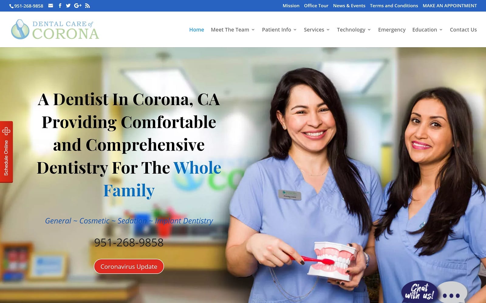 The screenshot of dental care of corona dentalcareofcorona. Com website