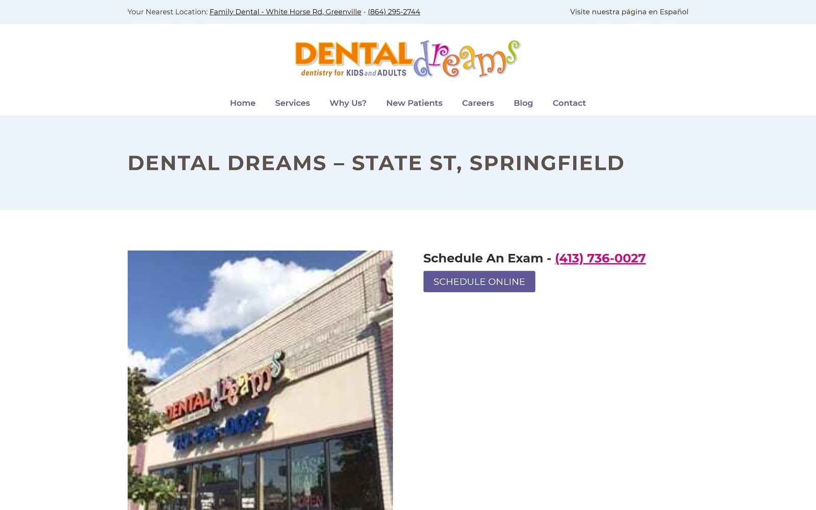 The screenshot of dental dreams - springfield dentaldreams. Com/location/dental-dreams-state-st-springfield website