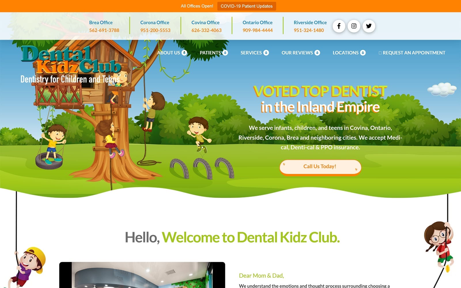 The screenshot of dental kidz club - corona dentalkidzclub. Com website