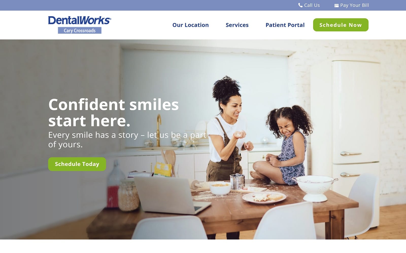 The screenshot of dentalworks cary crossroads carycrossroads. Dentalworks. Com website