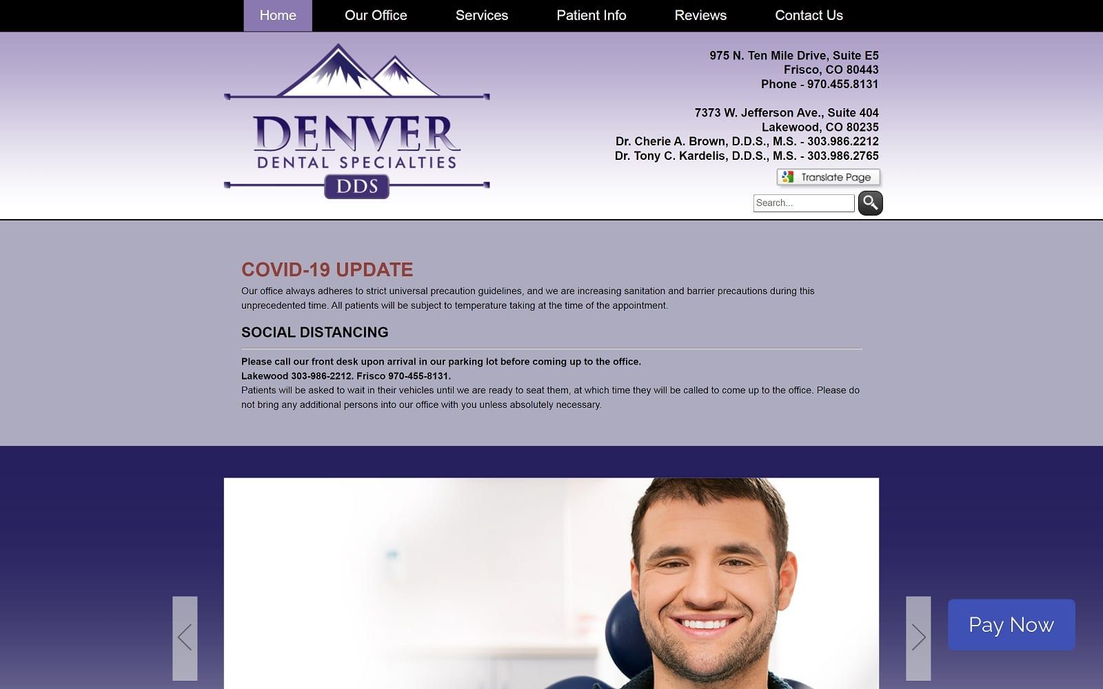 The screenshot of denver dental specialties denverdentalspecialties. Com website