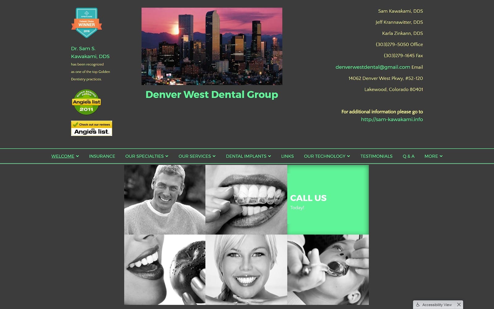 The screenshot of denver west dental group-dr. Sam kawakami denverwestdentalgroup. Com website