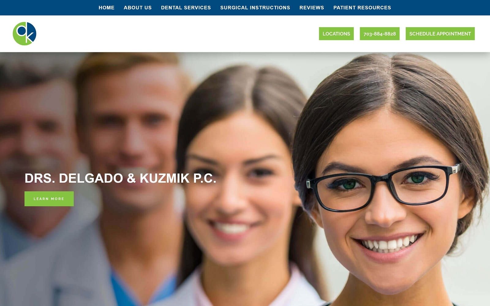 The screenshot of drs. Delgado & kuzmik p. C. - oral surgeons in alexandria, va dkoms. Com website