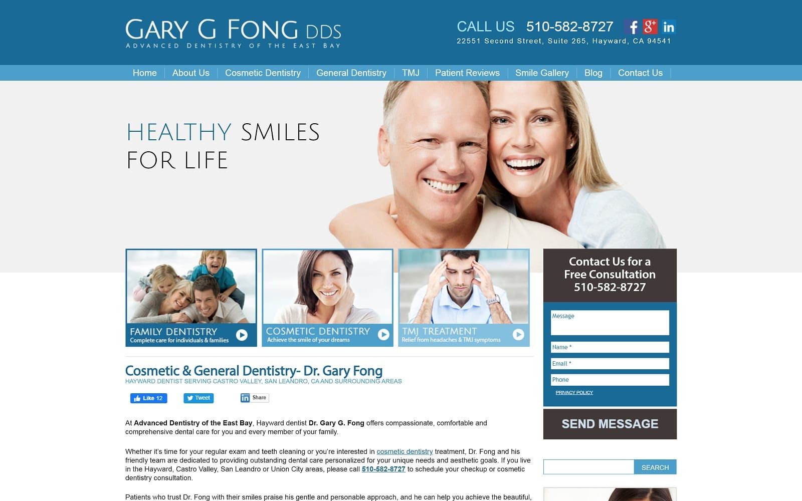 The screenshot of gary g. Fong, dds - advanced dentistry of the east bay drgaryfong. Com website