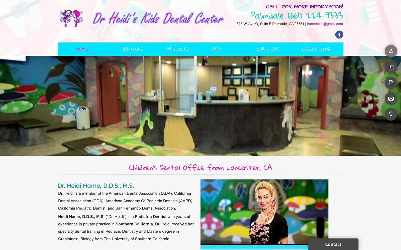 The screenshot of dr. Heidi's kids dental center drheidiskidsdentalcenter. Com website