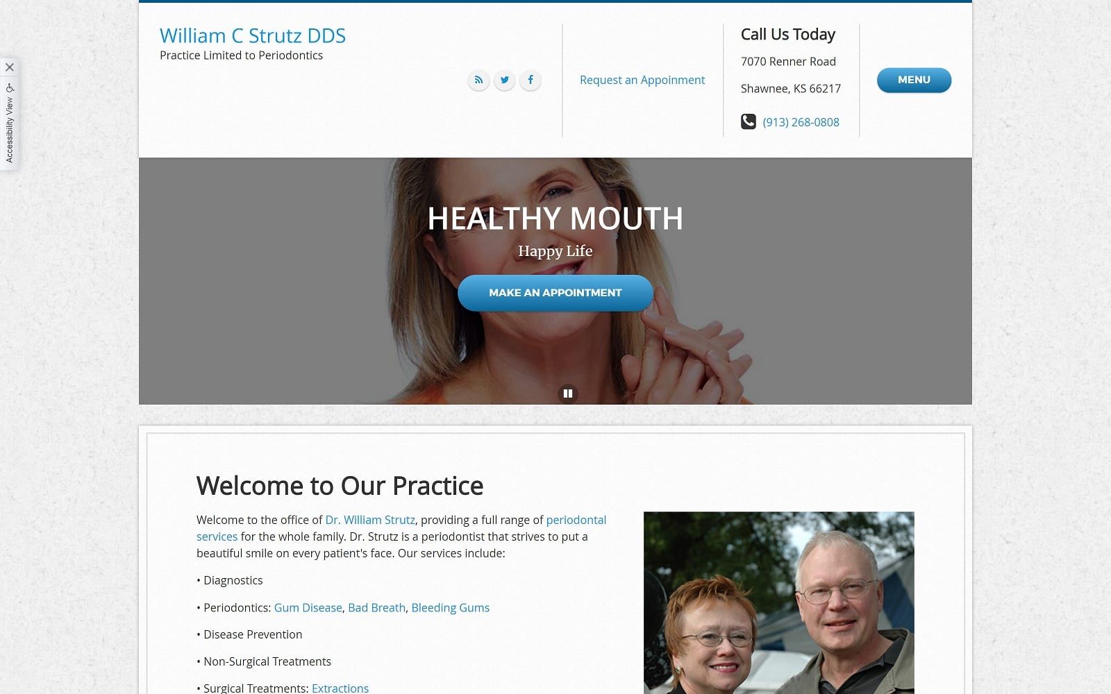 The screenshot of william c. Strutz dds - practice limited to periodontics drstrutzperiodontics. Com website