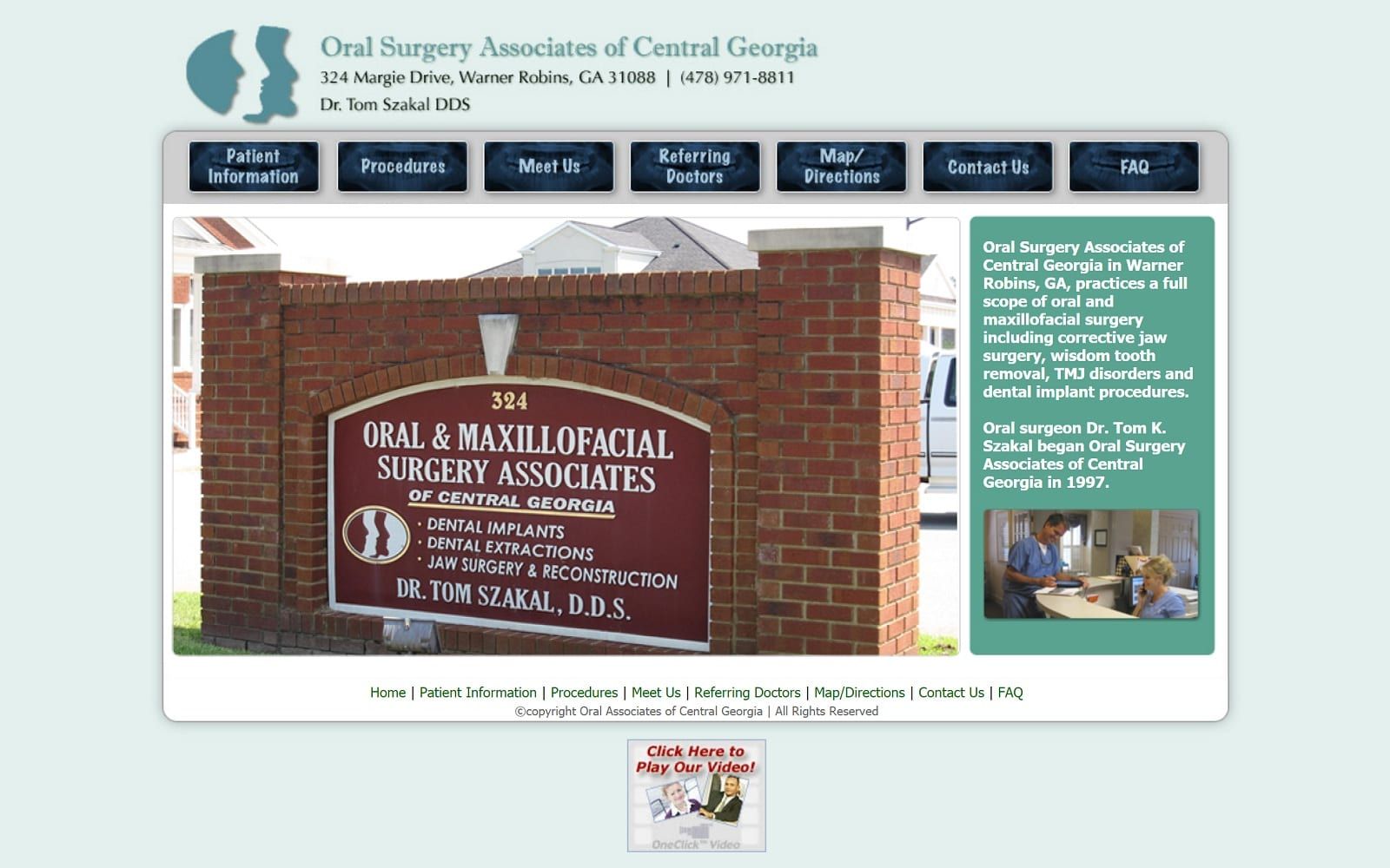 The screenshot of oral surgery associates-central ga drszakal. Com dr. Tom szakal website