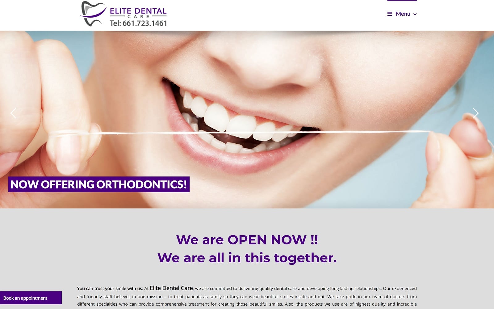 The screenshot of elite dental care elitedentallancaster. Com website