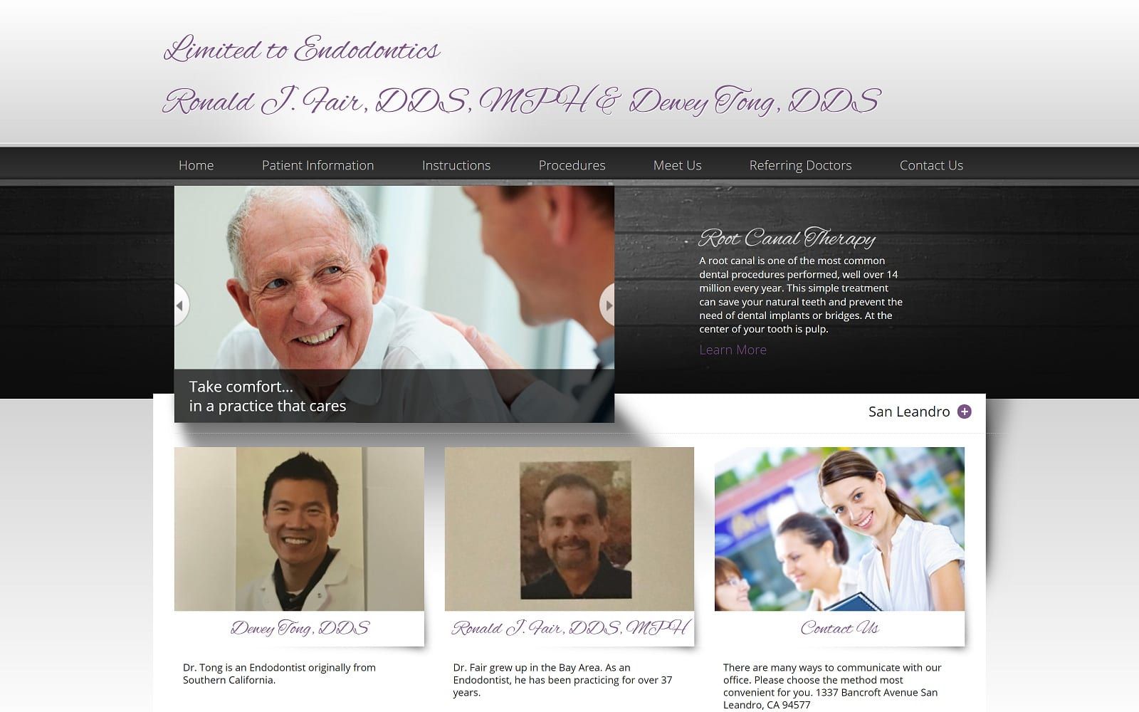 The screenshot of ronald j. Fair, dds, mph endodontistbayarea. Com website
