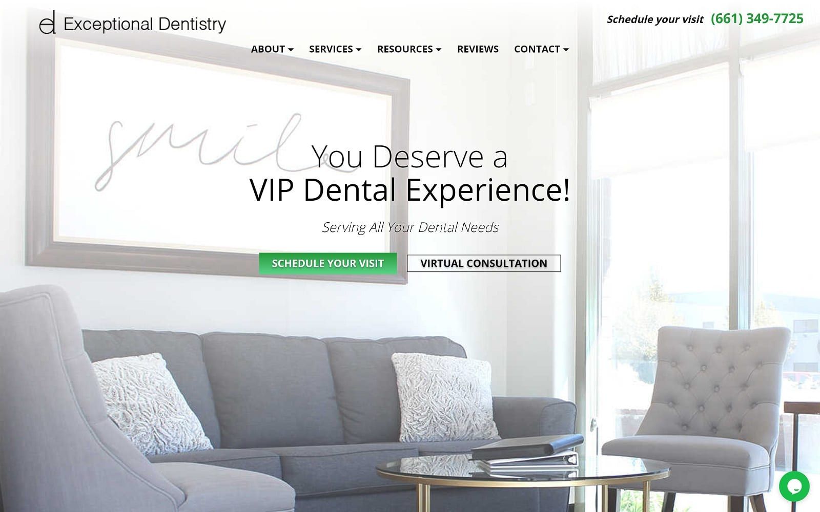 The screenshot of exceptional dentistry exceptionaldentistryca. Com website