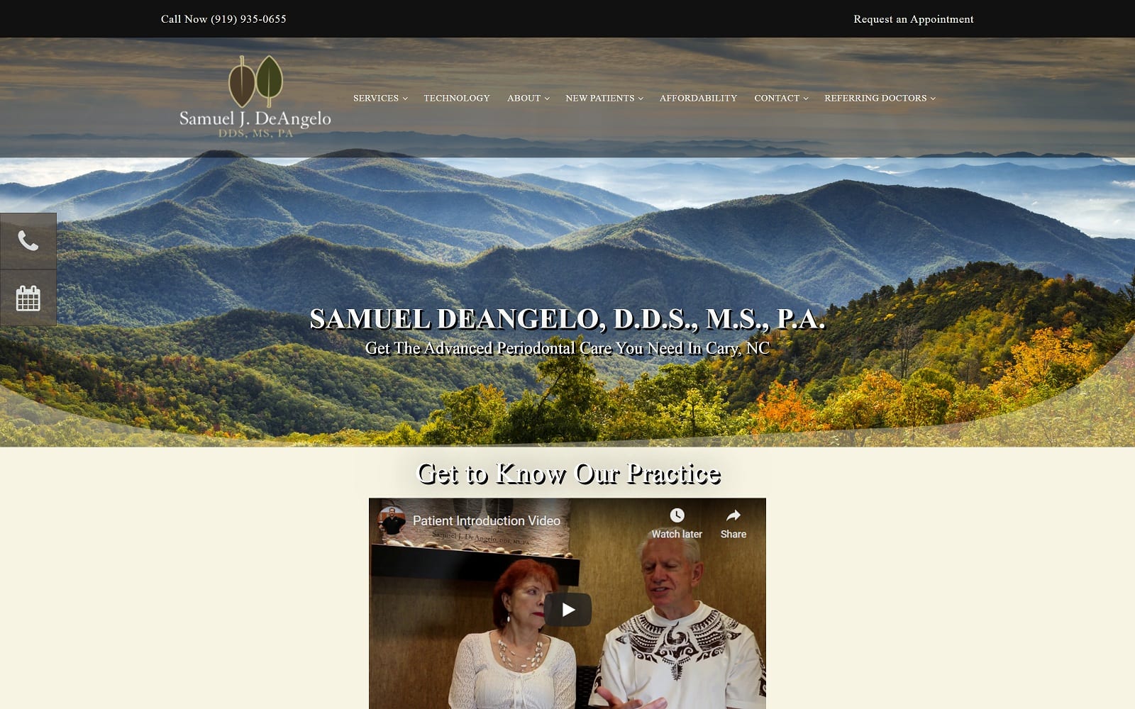 The screenshot of samuel deangelo, dds, ms, pa executiveperioofcary. Com website