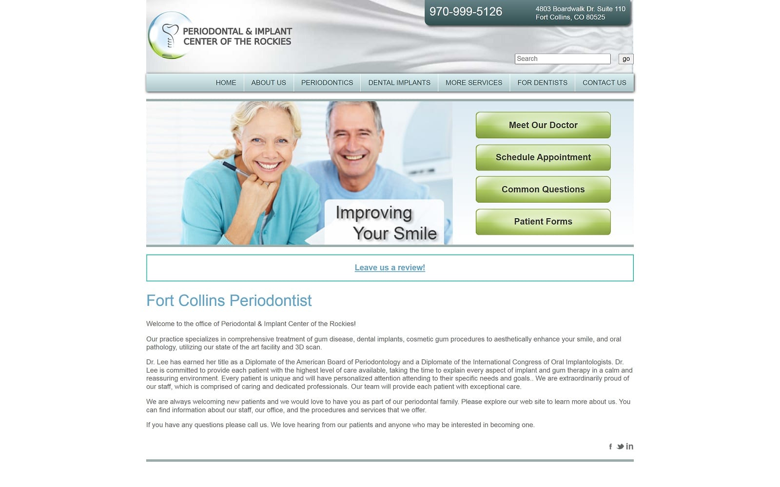 The screenshot of periodontal & implant center of the rockies fortcollinsperiodontist. Com website