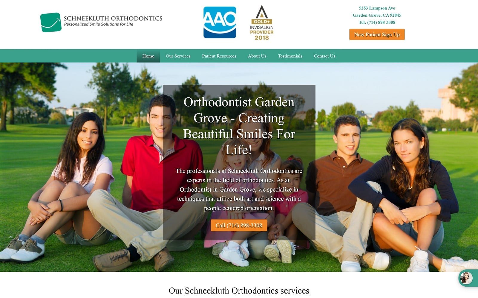 The screenshot of schneekluth orthodontics: dr. Clark schneekluth gardengrovecaorthodontist. Com website