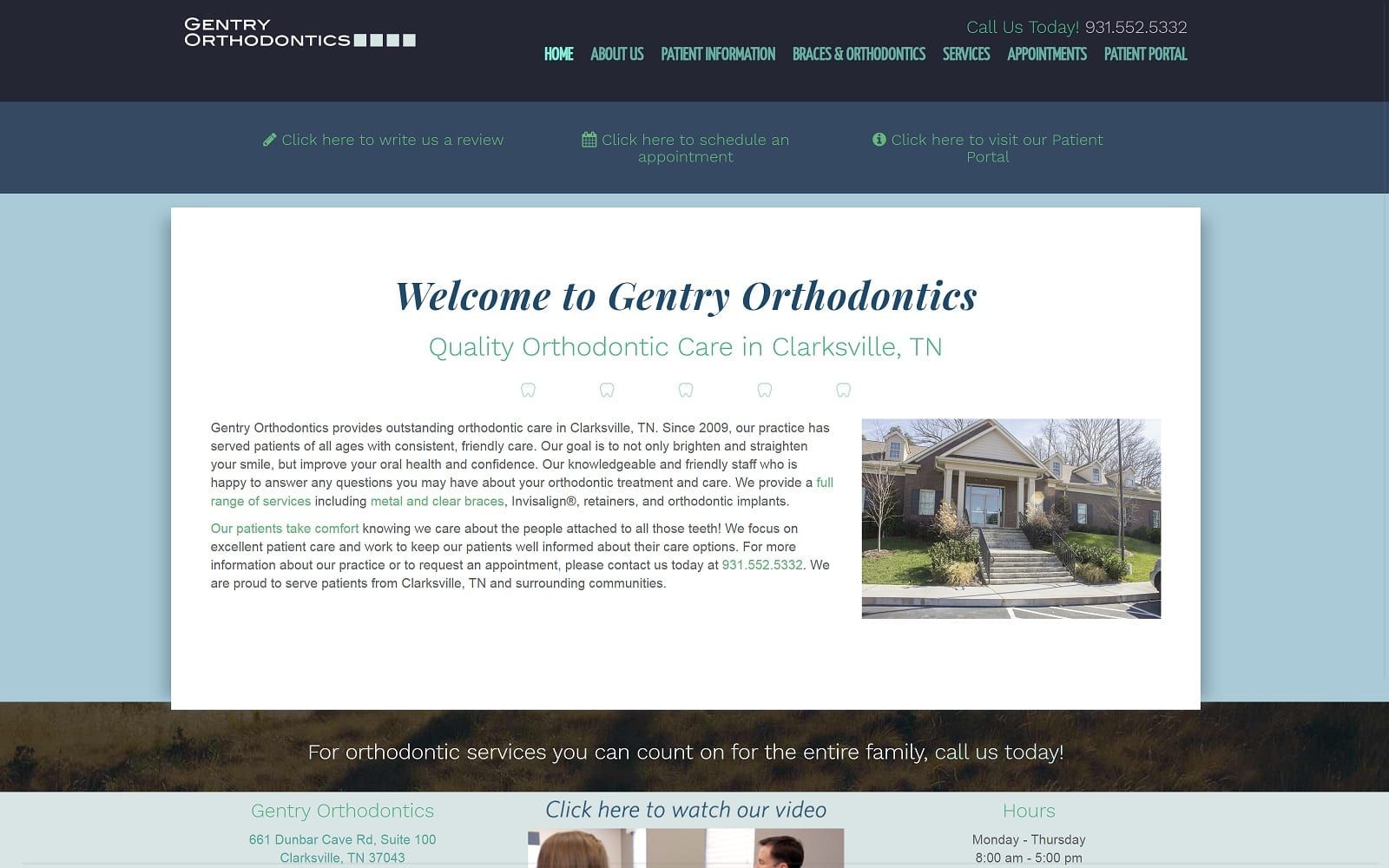 The screenshot of gentry orthodontics gentrybraces. Com website