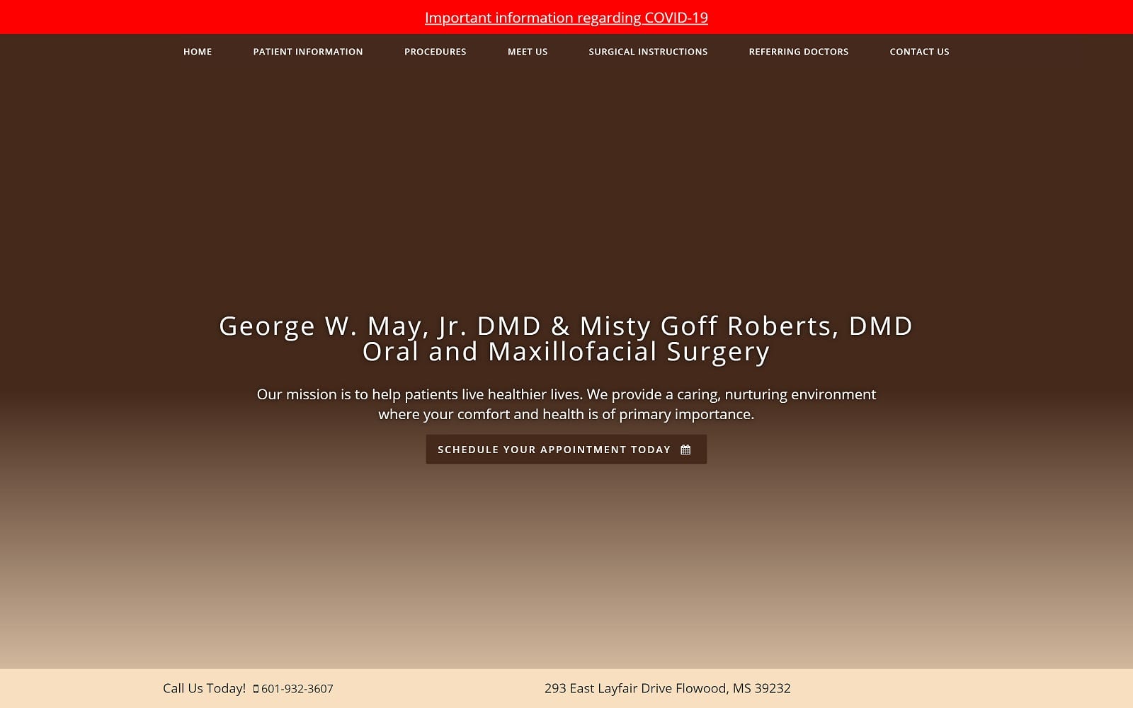 The screenshot of dr. George w. May, jr. Dmd georgemayoralsurgery. Com website