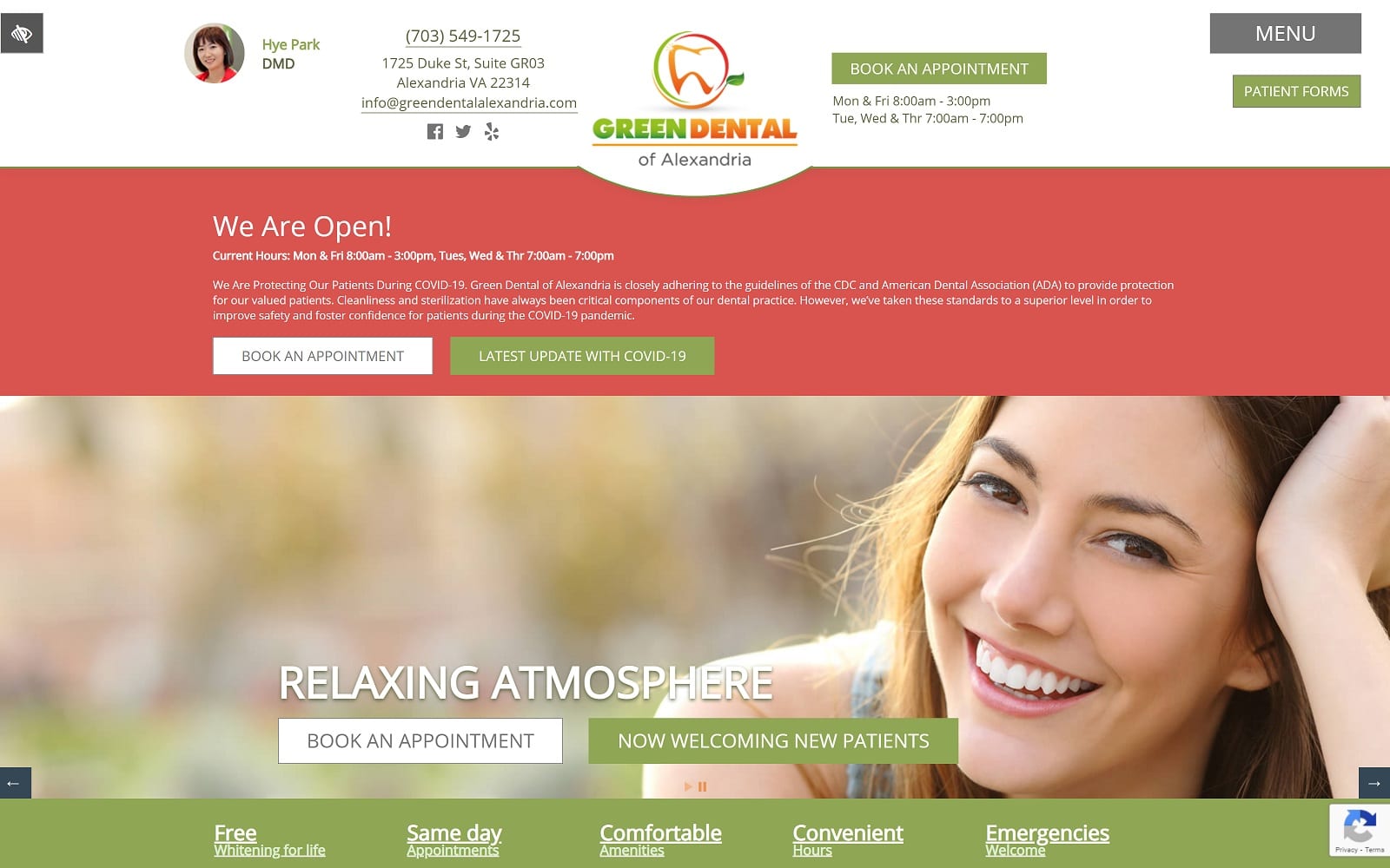 The screenshot of green dental of alexandria greendentalalexandria. Com website