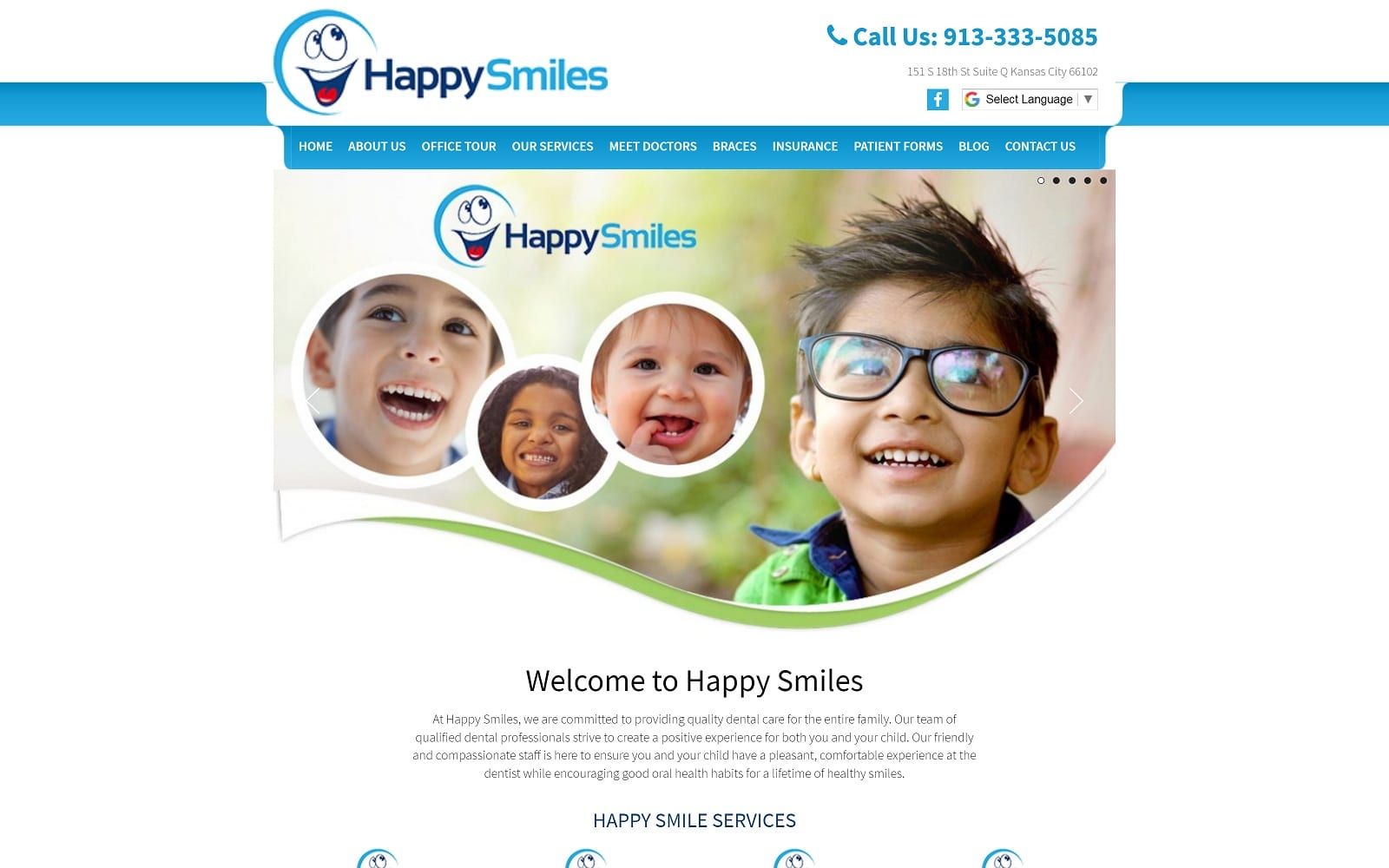 The screenshot of happy smiles happysmileskansascity. Com website