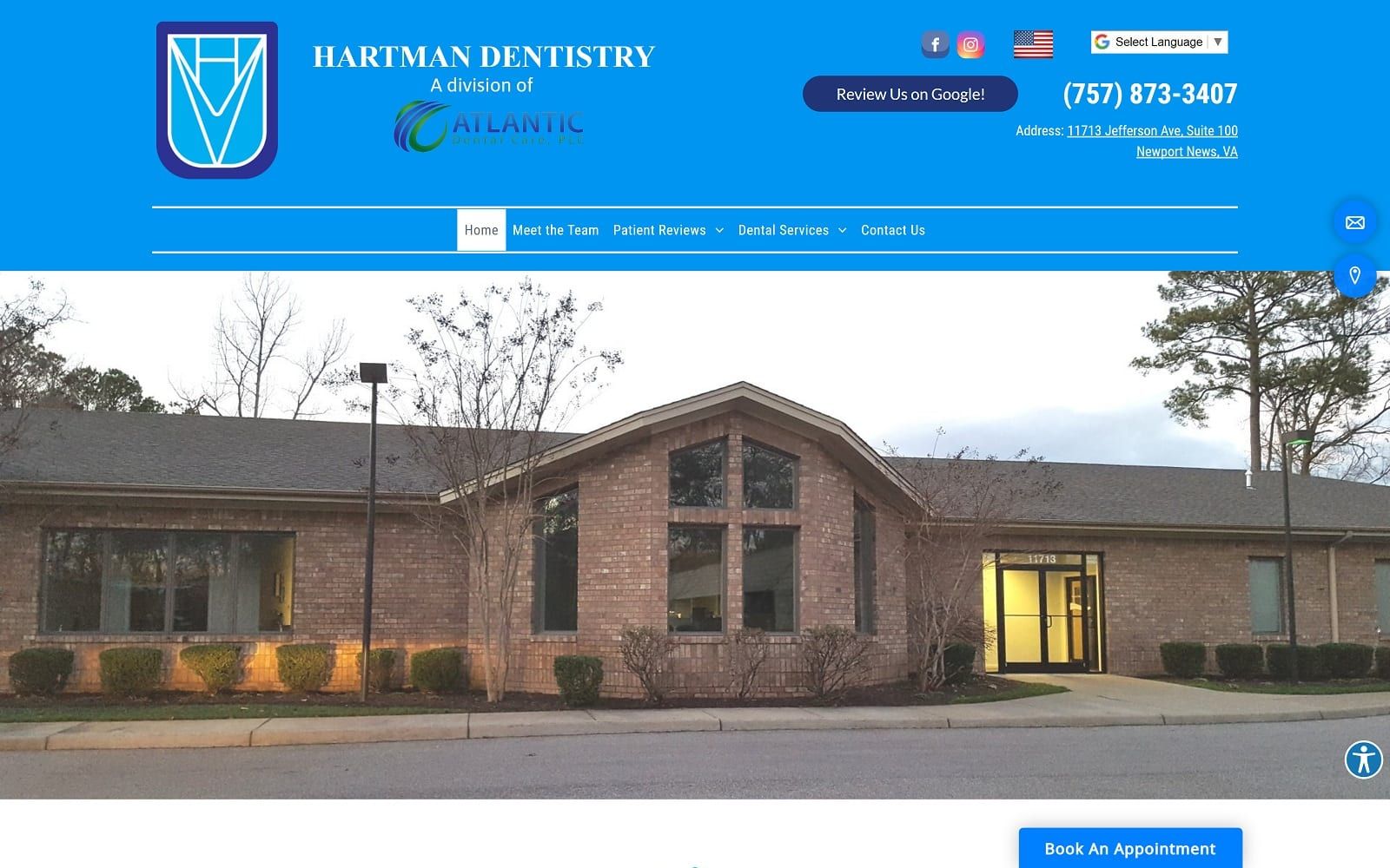 The screenshot of hartman dentistry hartmandentistry. Com website