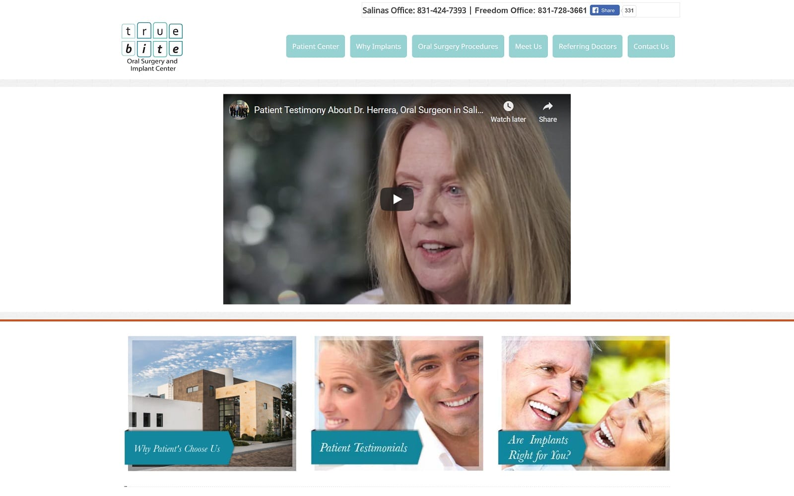 The screenshot of true bite oral surgery and implant center herreraoms. Com dr. Herrera website