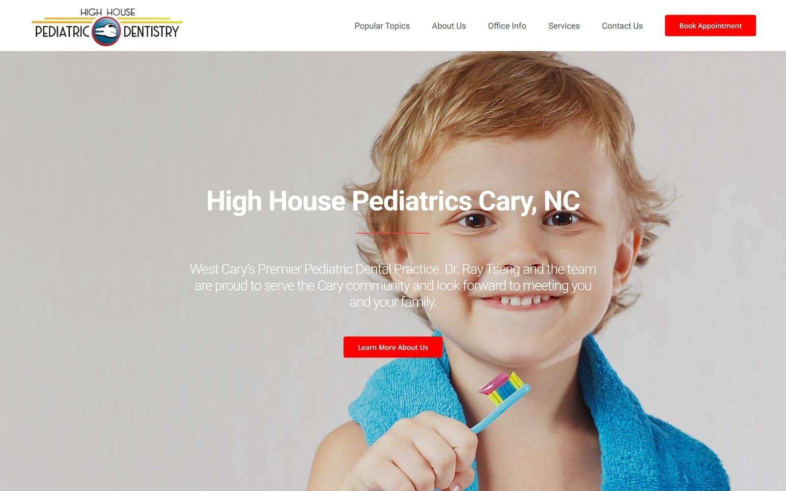 The screenshot of high house pediatric dentistry highhousepedo. Com dr. Ray tseng website