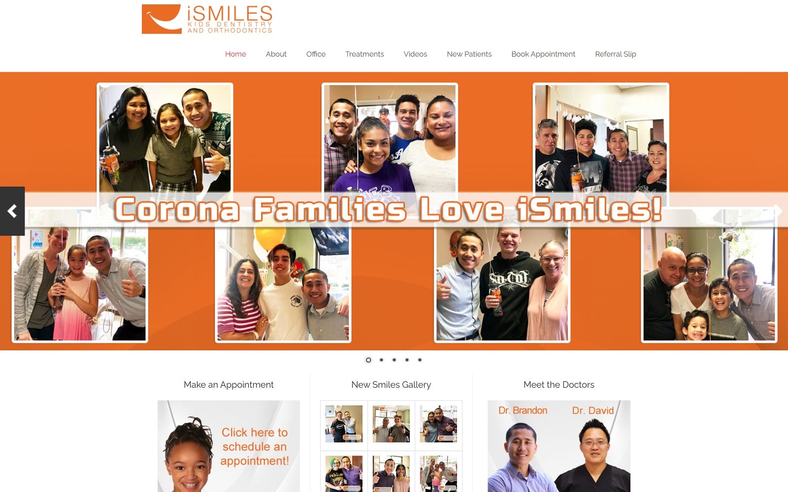 The screenshot of ismiles kids dentistry & orthodontics ismilescorona. Com website