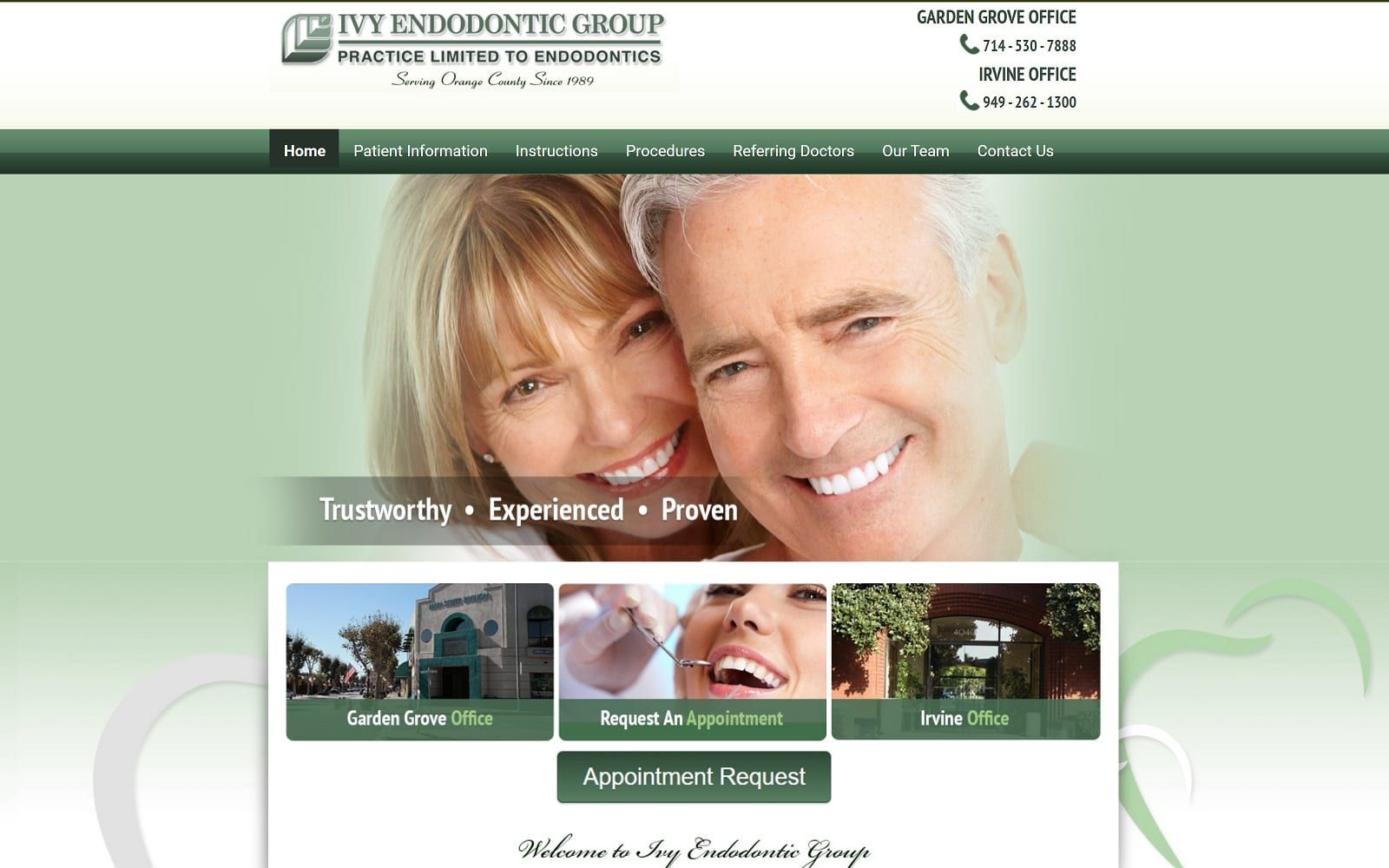 The screenshot of ivy endodontic group ivyendo. Com website
