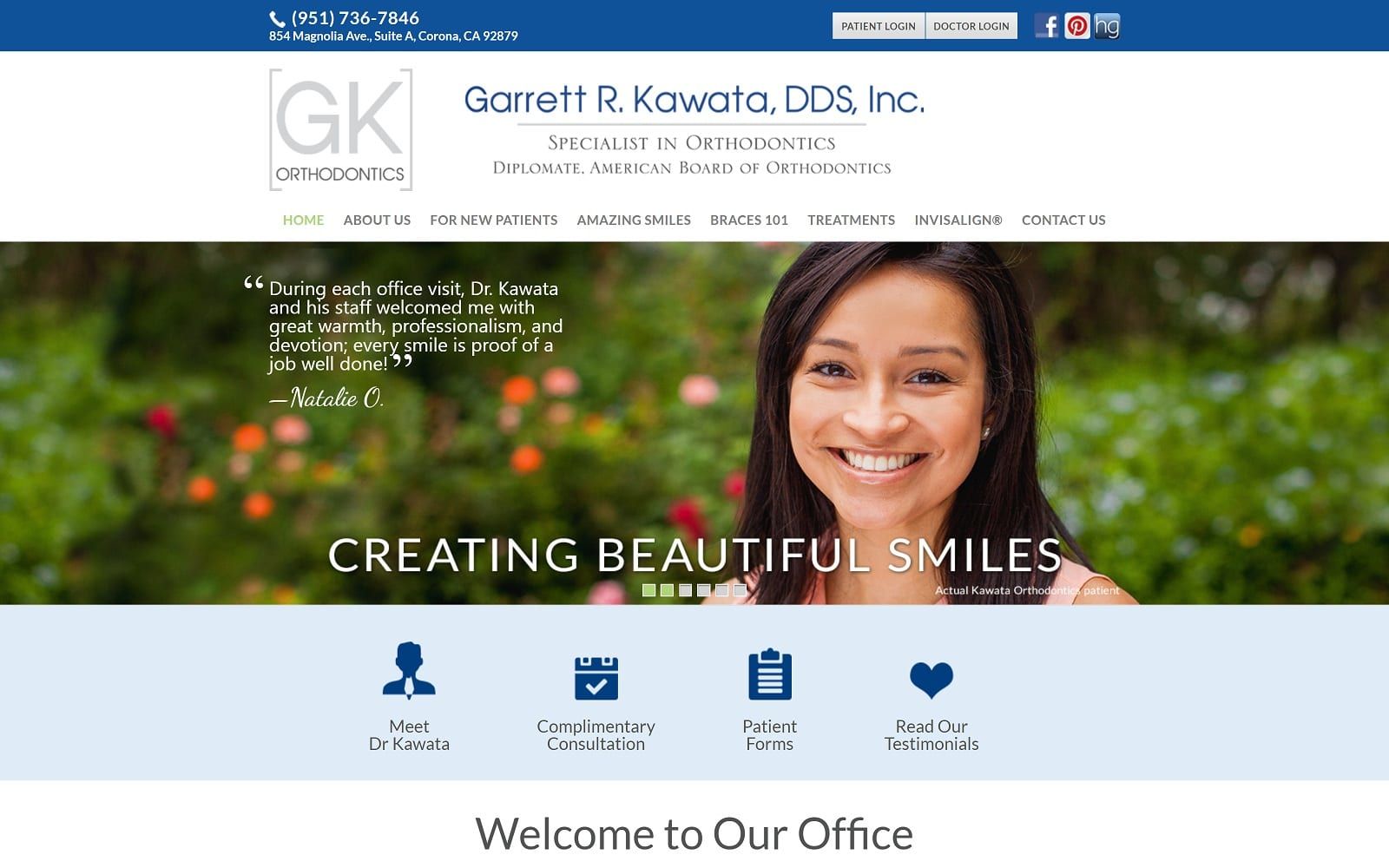 The screenshot of kawata orthodontics kawataortho. Com dr. Garrett r. Kawata website